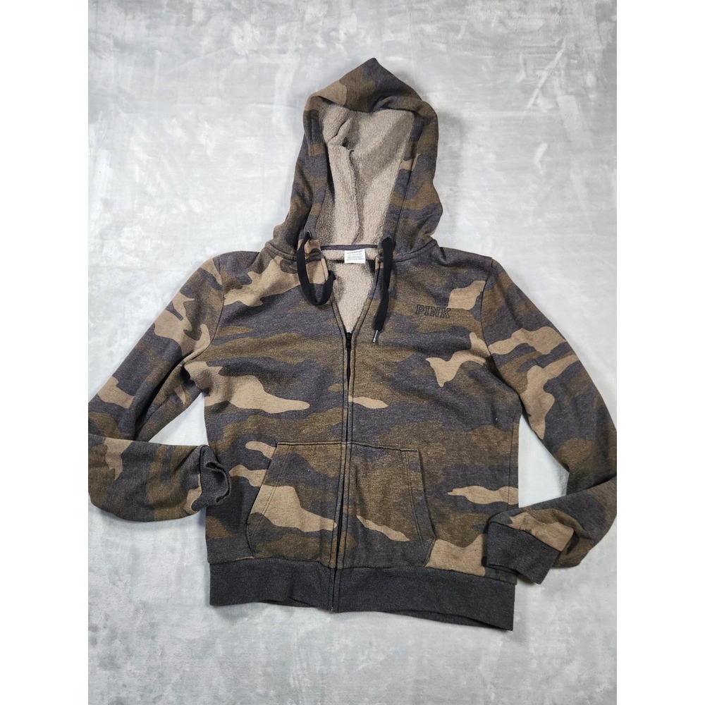 Victoria's Secret Pink Camo Full Zip Hoodie Sweats Size‎ Small